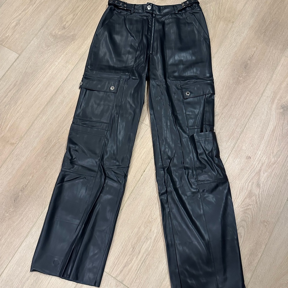 WeWoreWhat Black Faux Leather Utility Pants